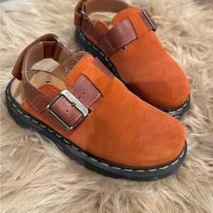 Dr. Martens Orange Suede Buckle Sandals